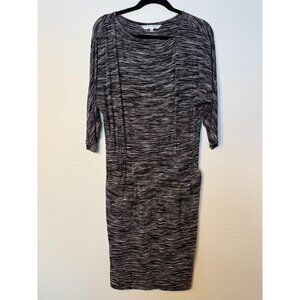 Trina Turk Womens Medium Black & White Striped Knit Dress 3/4 Sleeve Stretch Fab